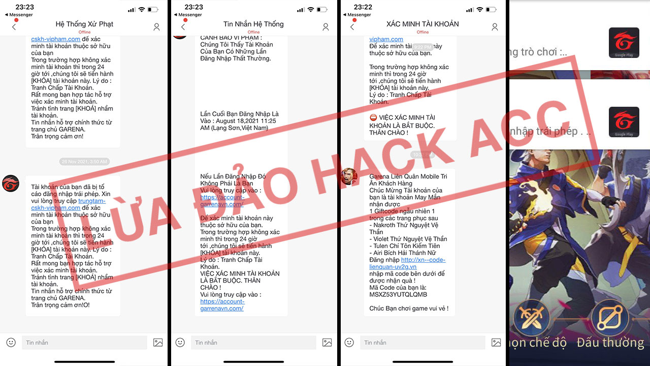 Cảnh báo lừa đảo về nội dung tranh chấp tài khoản nick acc game liên quân mobile trong 24h